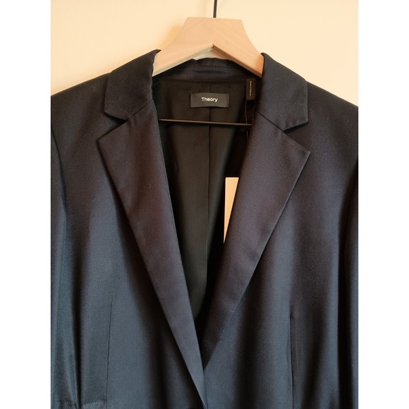 Theory Liquid Twill Drape Jacket Navy Size 4 NWT $475 Blazer Drawstring Waist - Picture 5 of 16
